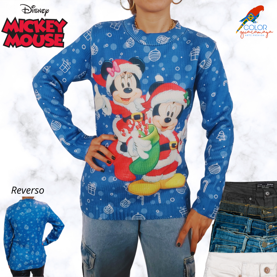 Sudadera Sueter navideño MICKEY Santa Claus Azul