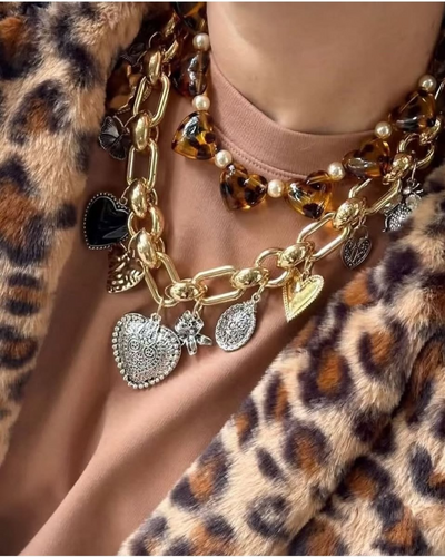 Collar corazones eslabones bitono