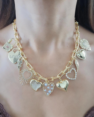 Collar corazones oro lam. 14k