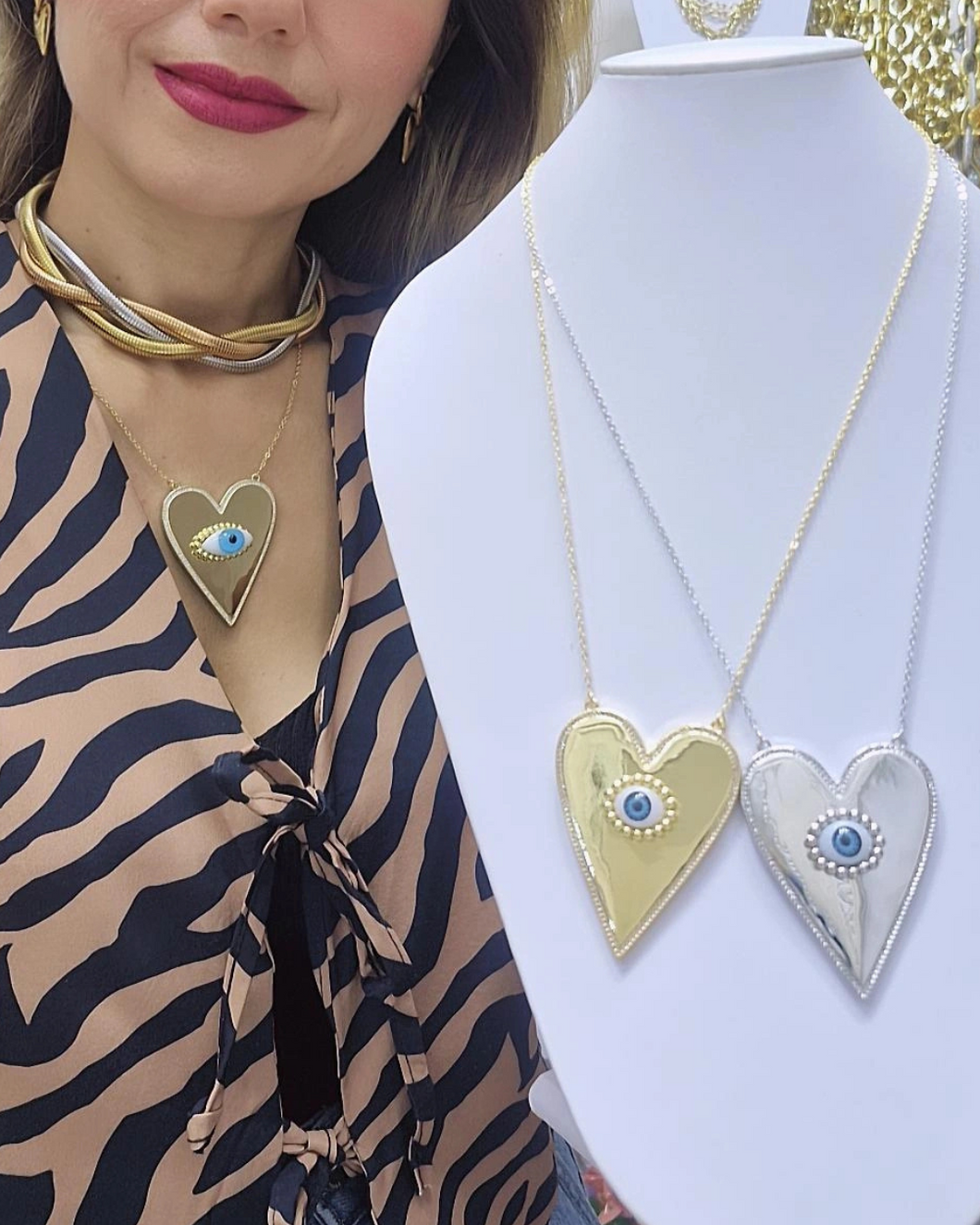 Collar Corazón dorado Ojo azul