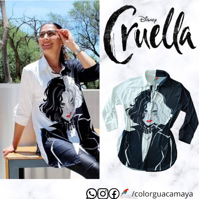 Blusa Cruella villanas B/N manga 3/4